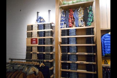 Menswear is on the first floor and, as in the womenswear section, a heavy emphasis is placed on jeans.